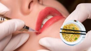 xăm môi ăn mì tôm